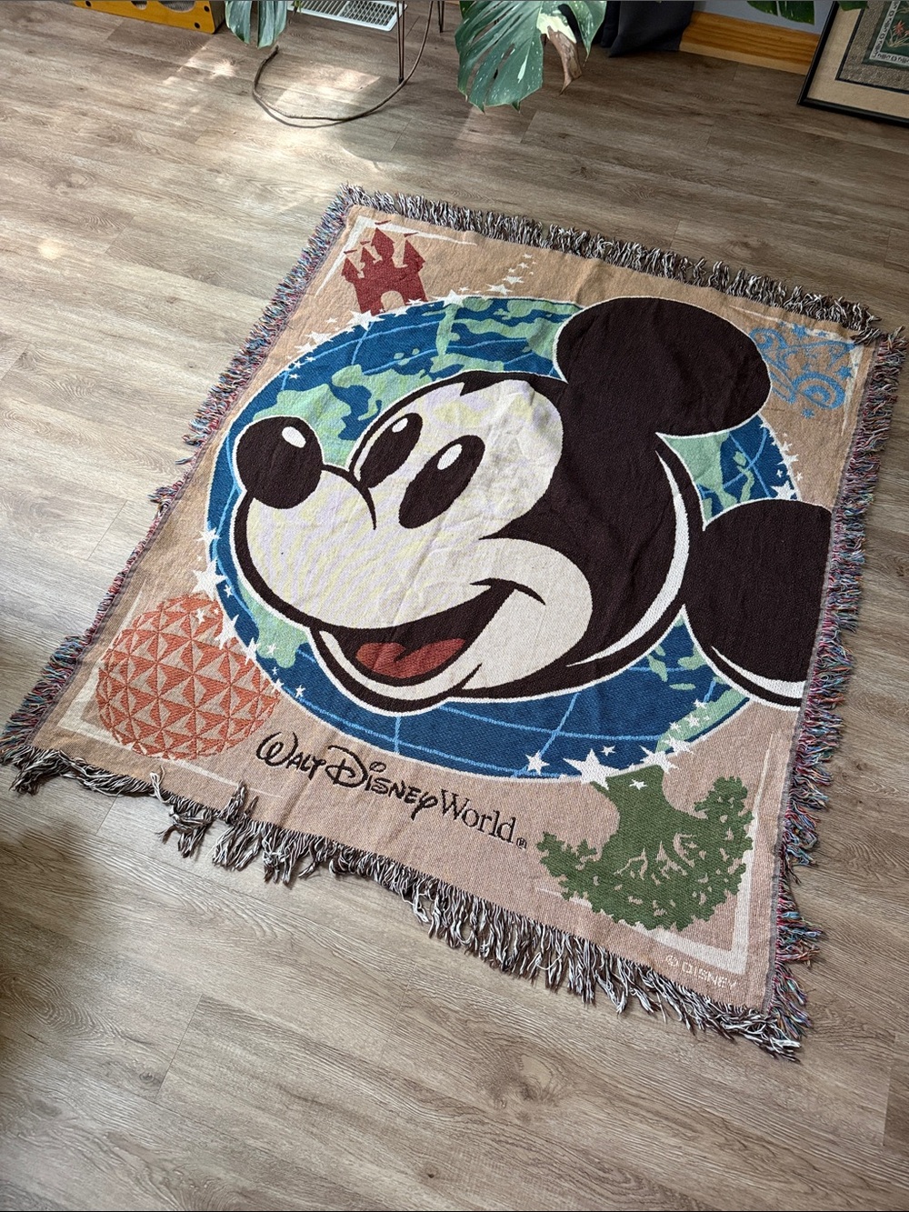 Disney Mickey Mouse Multicolor Woven Throw - Black, Blue, Green, Tan